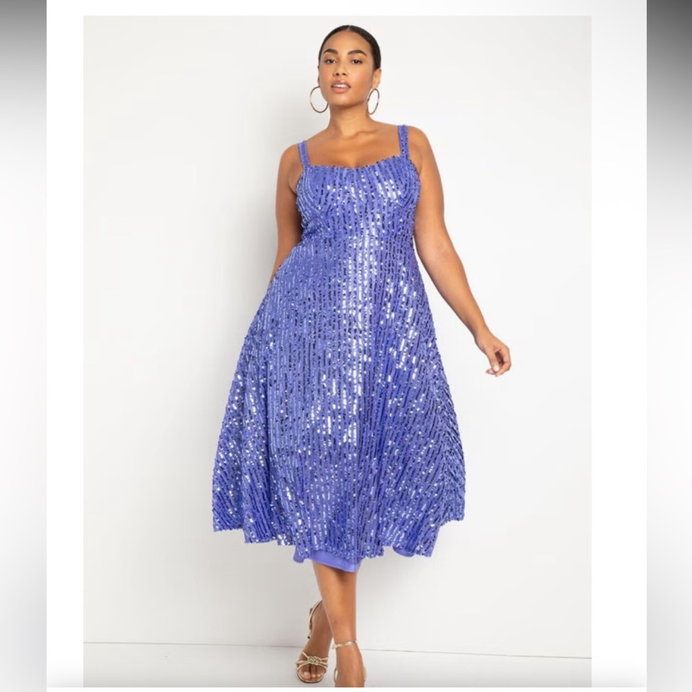 Eloquii sequin purple Bustier Flare Sequin midi Dress full skirt 18 new